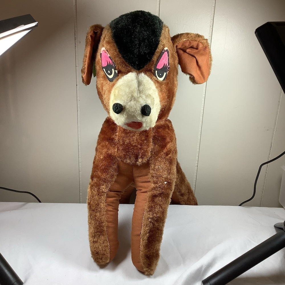 Vintage Carnival Prize Stuffed Horse Plush Brown Black‎ Mohawk Yellow Yarn Tail